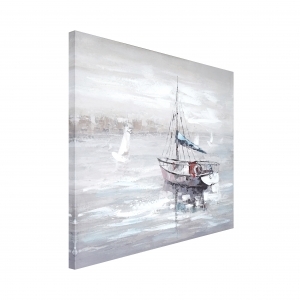 Oil painting Boat in the sea