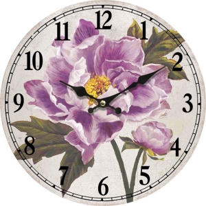Стенен часовник Лилаво цвете с безшумен часовников механизъм
