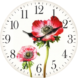 Стенен часовник Червено цвете с безшумен часовников механизъм